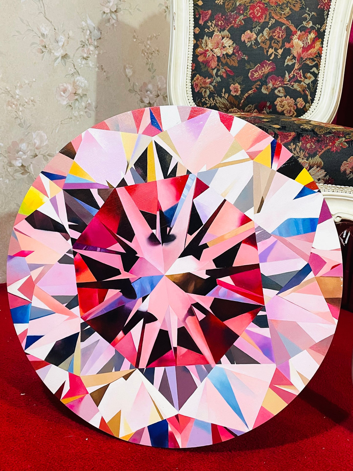 50cm x 50cm Round Intense Pink Diamond Oil Painting on Canvas "My Sweet Heart"