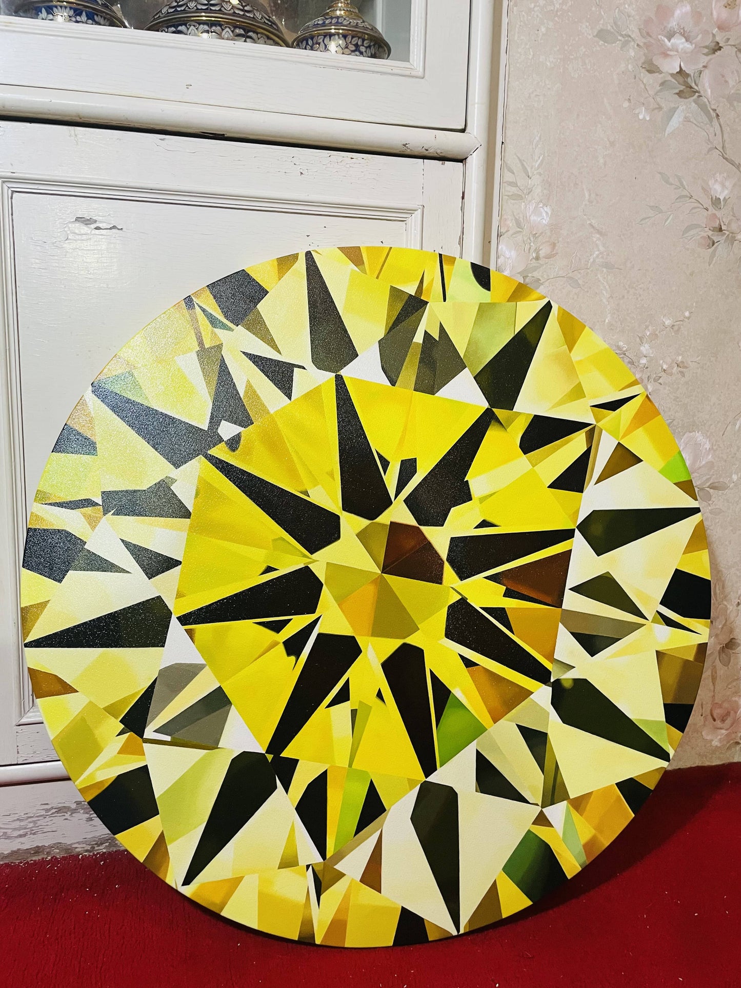 70cm x 70cm Round Intense Yellow Diamond Oil Painting on Canvas "Honey Lemon"