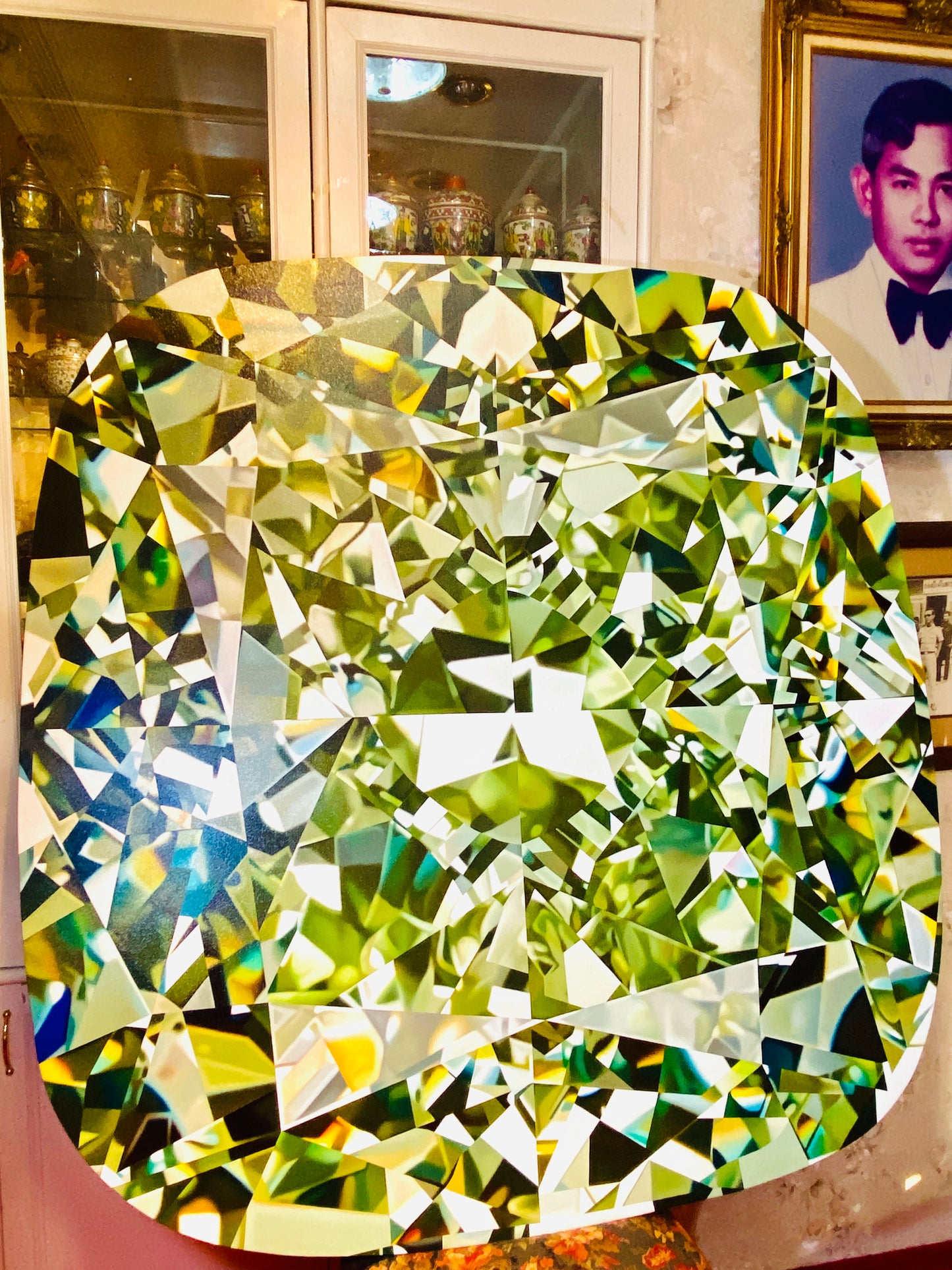 145cm x 140cm Cushion Fancy Green Diamond Oil Painting on Canvas "Diamond Cartel"