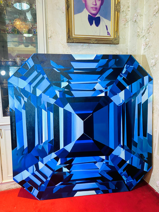 150cm x 150cm Asscher Kashmir Blue Sapphire Oil Painting on Canvas "Wake up Dreamer"